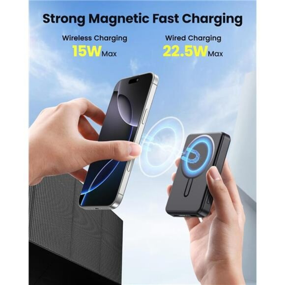 Magnetic power bank 12000mAh magsafe charger fast charging USB C wireless - Picture 3 of 7